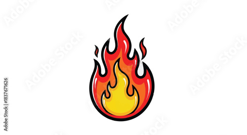 Vibrant Cartoon Fire Flame Illustration on White Background.