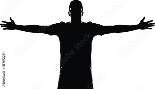 T-pose silhouette—black vector of person standing with arms extended horizontally in balanced posture 