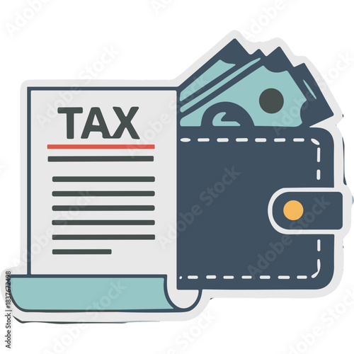 Tax Document and Wallet with Money Representing Financial Planning and Payment Obligations Involving Cash and Paperwork in a Flat Design Style