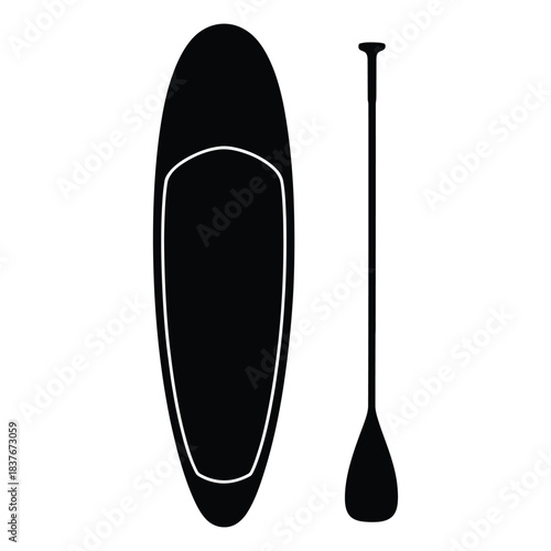 Stand-Up Paddleboard and Paddle Silhouette | SUP Water Sport Recreation Icon