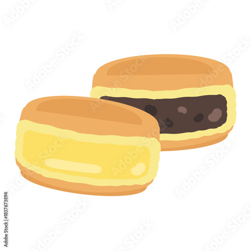 クリームとあんこが入った今川焼き　イラスト