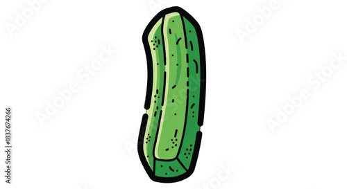 Vibrant Green Pickle Illustration with Bold Outline.