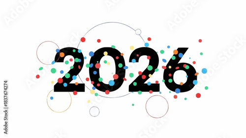 vector illustration of 2026 with confetti and circles celebrating new year