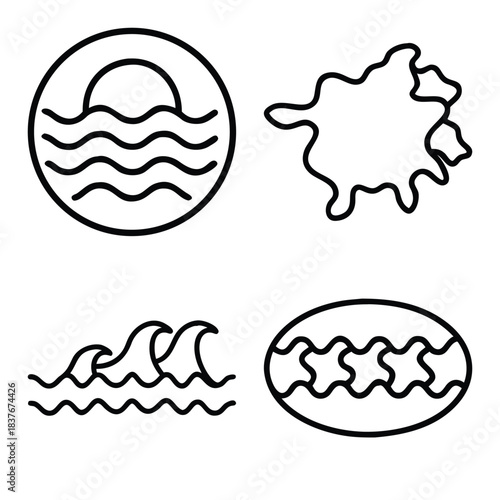 Flashlight or Torch, Molecular Structure or Network, Circuit Board Tree, and Buddhist Pagoda or Stupa Outline Icons