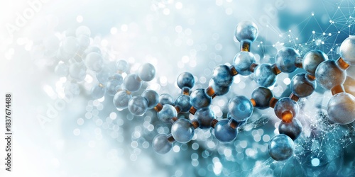 Fototapeta Naklejka Na Ścianę i Meble -  Abstract 3d illustration of blue molecular chain structure with bokeh