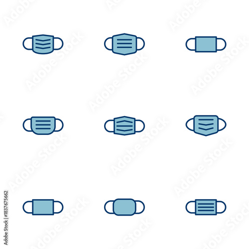 Mask icon vector isolated on white background. Man face with mask icon. Safety breathing masks. Industrial safety N95 mask. Medical mask vector icon.