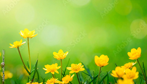 Fototapeta Naklejka Na Ścianę i Meble -  Yellow spring flowers on green background
