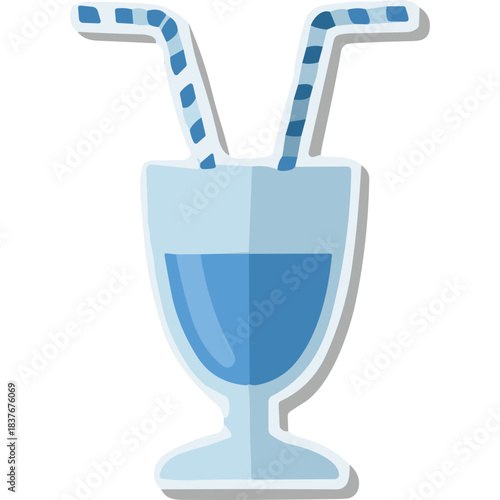 Two Blue Straws Stick Out Of A Light Blue Cocktail In A Tall Glass With A Stem On A Black Background Minimalist Style Graphic