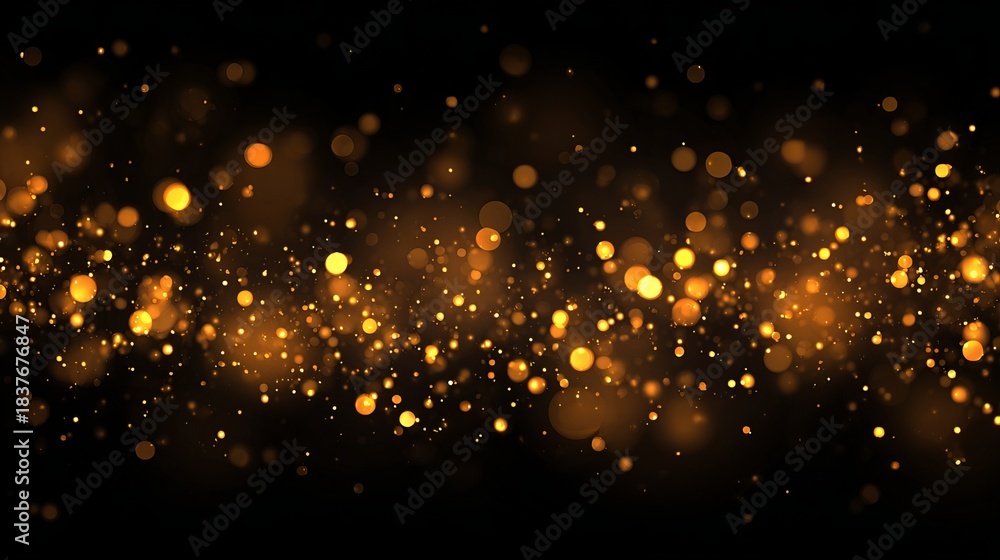 Naklejka premium Golden dust bokeh glow with sparkling light particles on transparent background