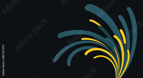 A modern abstract design featuring vibrant teal and yellow curved lines gracefully fanning out against a dark, minimalist background, perfect for contemporary digital art projects.
