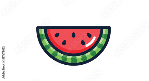 Vibrant cartoon style illustration of a single slice of watermelon.