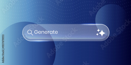 Modern generative AI liquid glass button element with generate symbol. Arificial intelligence user interface element for ui ux design.