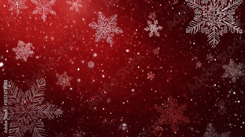 Red christmas background with snowflakes and festive winter glow