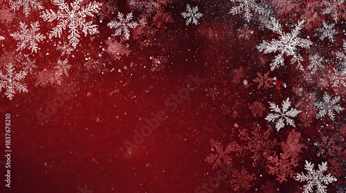Red christmas background with snowflakes and festive winter glow