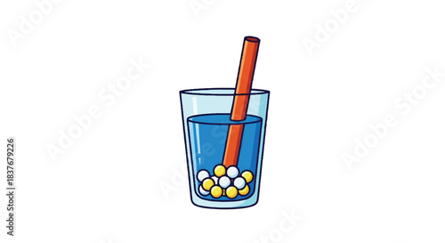 Cartoon Bubble Tea Illustration with Straw and Colorful Boba.