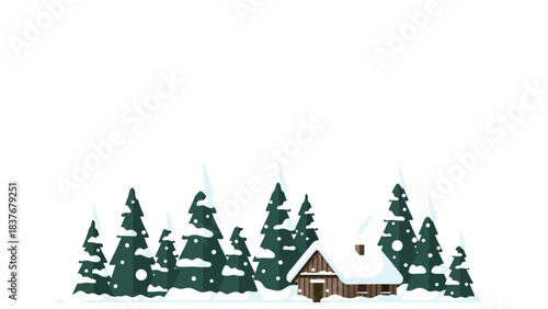 Cabin nestled within a snowy forest