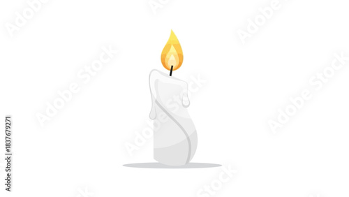 Cartoon illustration of a burning white candle with dripping wax on a white background