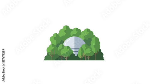Cartoon illustration of trees surrounding a domed building on a white background