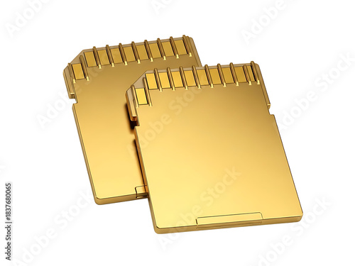 Two golden sd memory cards isolated on transparent background