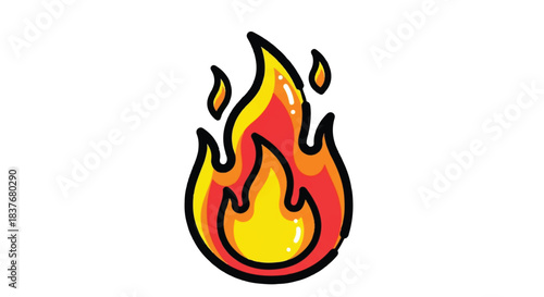 Vibrant Cartoon Fire Flame Icon on White Background.