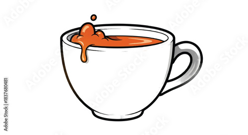 Overflowing Coffee Cup with Splashing Liquid Illustration.