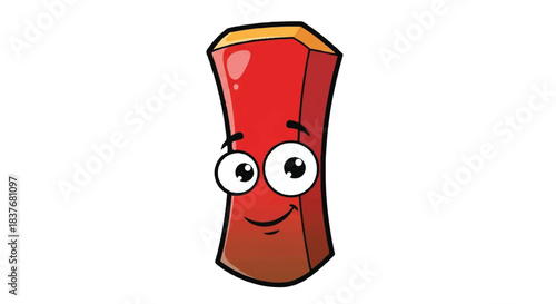 Cute Cartoon Red Object with Happy Face and Big Eyes.