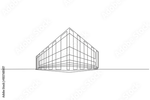 City office buildings continuous one line drawing simple modern vector illustration.Stylish office building facade continuous one line drawing minimal outline vector  art.