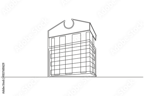 Modern office building skyline continuous one line drawing minimal outline artwork.Contemporary office tower continuous one line drawing elegant minimal vector art illustration.