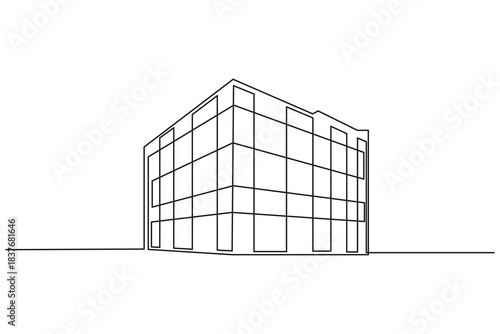 City office buildings continuous one line drawing simple modern vector illustration.Stylish office building facade continuous one line drawing minimal outline vector  art.