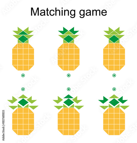Matching game for kids. Find the correct color of cartoon ananas and match.