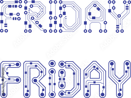 Friday circuit board text technology word day of the week font vector design element illustration
