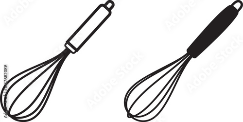Two hand drawn whisk kitchen utensil silhouette