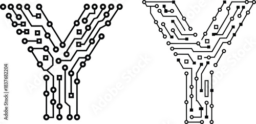 circuitry y letter design showing two layout options for electronics inspiration simple letter form
