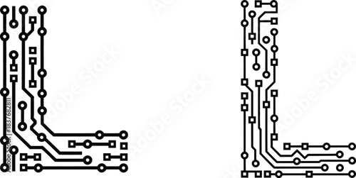 circuit board letter L tech font for futuristic digital technology logos and electronic projects
