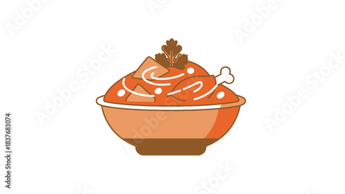 Traditional Asian style dish with noodles vegetables and fragrant spices in a rustic bowl