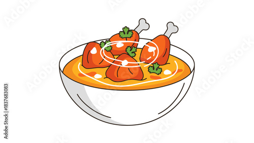 Delicious and Colorful Seafood Soup with Fresh Vegetables in a White Bowl