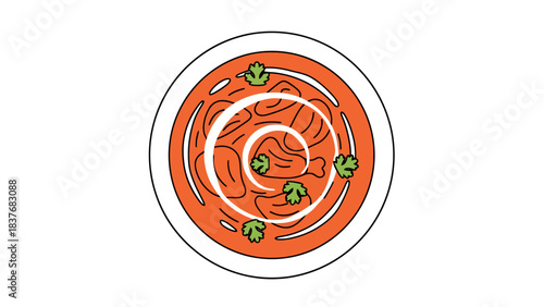 Delicious Fresh Tomato Soup with Herbs in a White Bowl