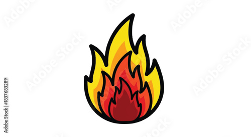 Stylized illustration of a vibrant flame with bold outlines.