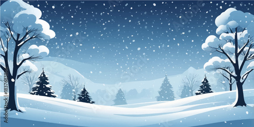 Winter forest landscape with snowy trees, cold nature, and Christmas holiday illustration