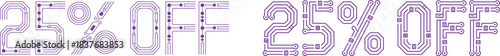 25 percent off tech, circuit style sale promotion graphic, electronic discount vector
