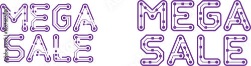 mega sale tech design, circuit board promotion graphics, electronic discount vector illustration
