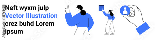 Teamwork, communication, data sharing, professional collaboration, organization, leadership. Minimalistic design with people interacting and symbolic gestures. Teamwork and communication concepts