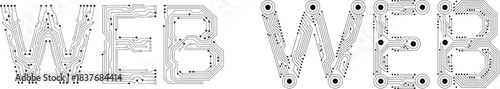 web tech design, circuit board style lettering, electronic web vector graphic
