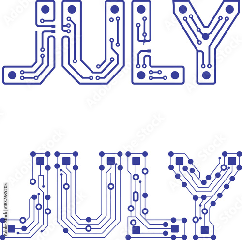 july tech circuit, summer technology themed month, electronic july vector design
