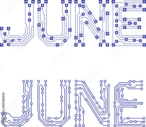 june tech circuit design, summer month with technology theme, electronic june vector illustration
