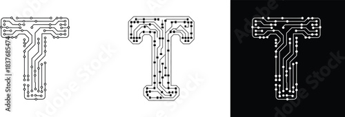 tech letter t designs, circuit board alphabet illustration, futuristic letter vector
