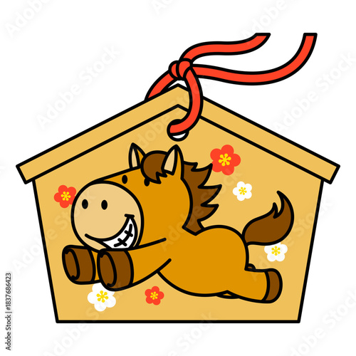 走る馬のキャラクターの絵馬