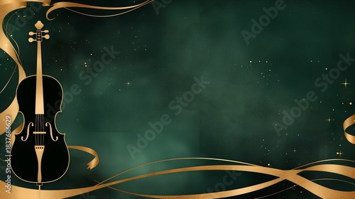 Concert, music festival, party dance ball, elegant cello, green color scheme