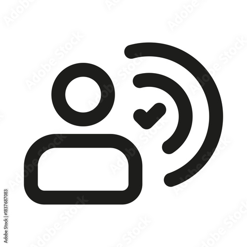 Verified speaker icon. Modern minimal professional line icon with clear outline style ideal for high quality communication and credibility themes
