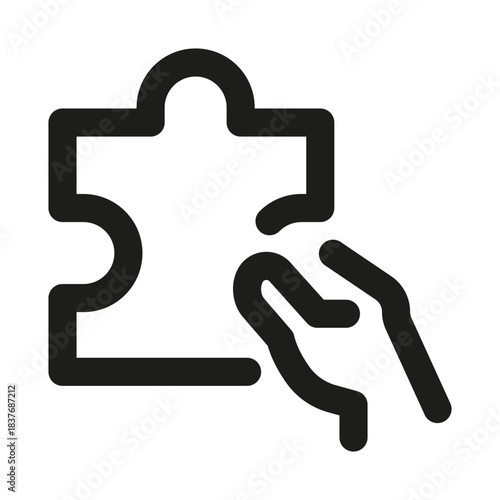Hand puzzle piece icon. Modern professional minimal line vector icon set expressing connection support problem solving clarity unity and clean visual meaning